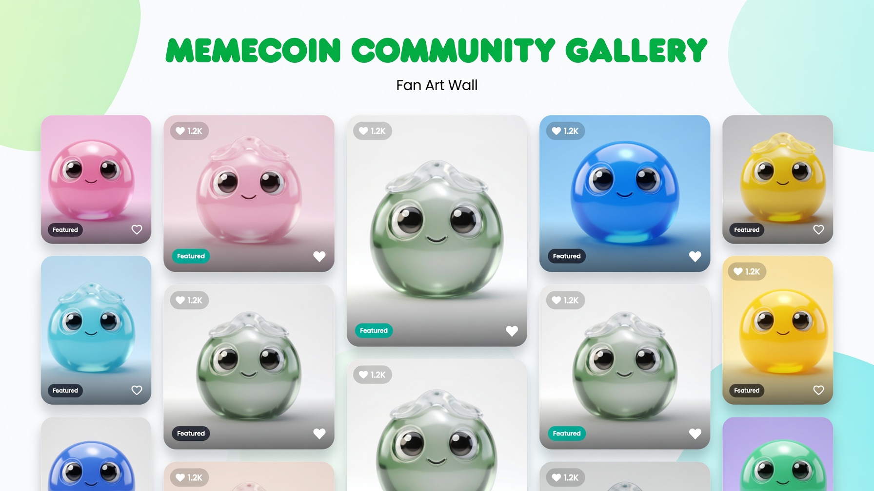 Memecoin community gallery of colorful Ponblo variants
